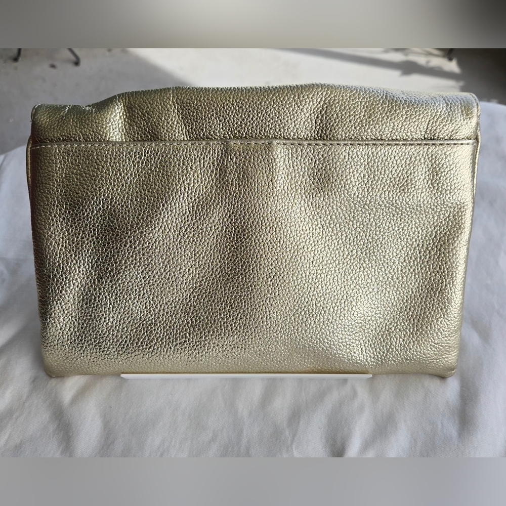 J.Crew Gold Pebble Grain Leather Flap Envelope Clutch - Picture 2 of 10